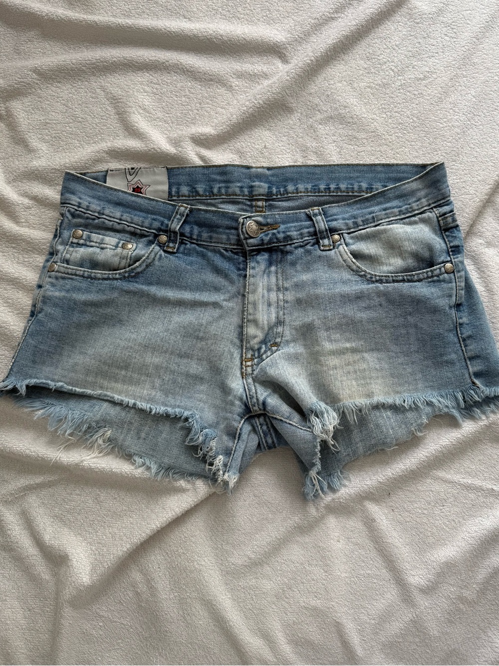 Light Wash Frayed Denim Jean Shorts